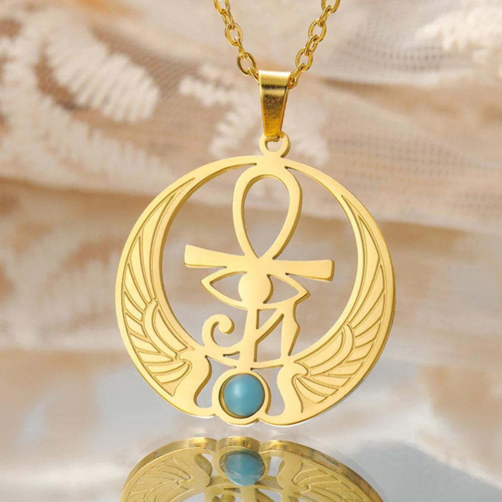 Dawapara Ankh Cross Necklace – Eye of Horus & Scarab Egyptian Amulet
