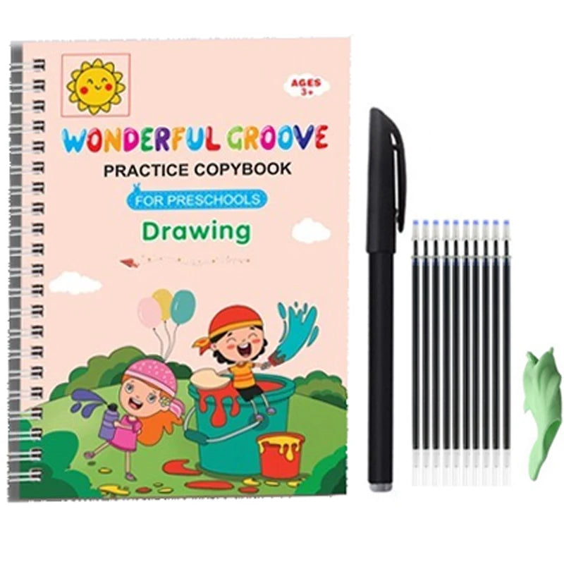 Magic Copybook Set – Reusable Calligraphy Practice with Grooves Template for Kids