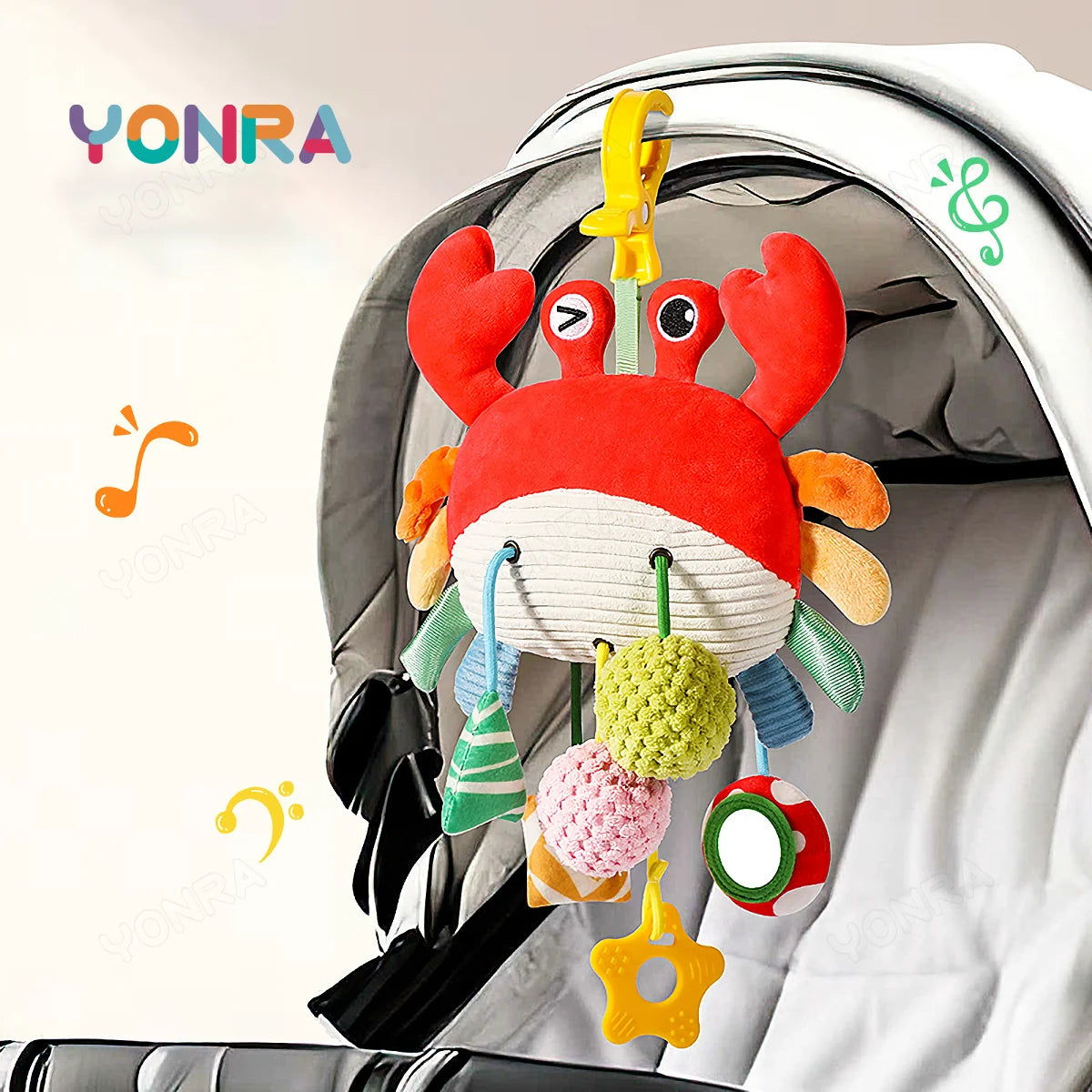 Plush Pull String Sensory Rattle Toy – Montessori Travel Toy for Babies