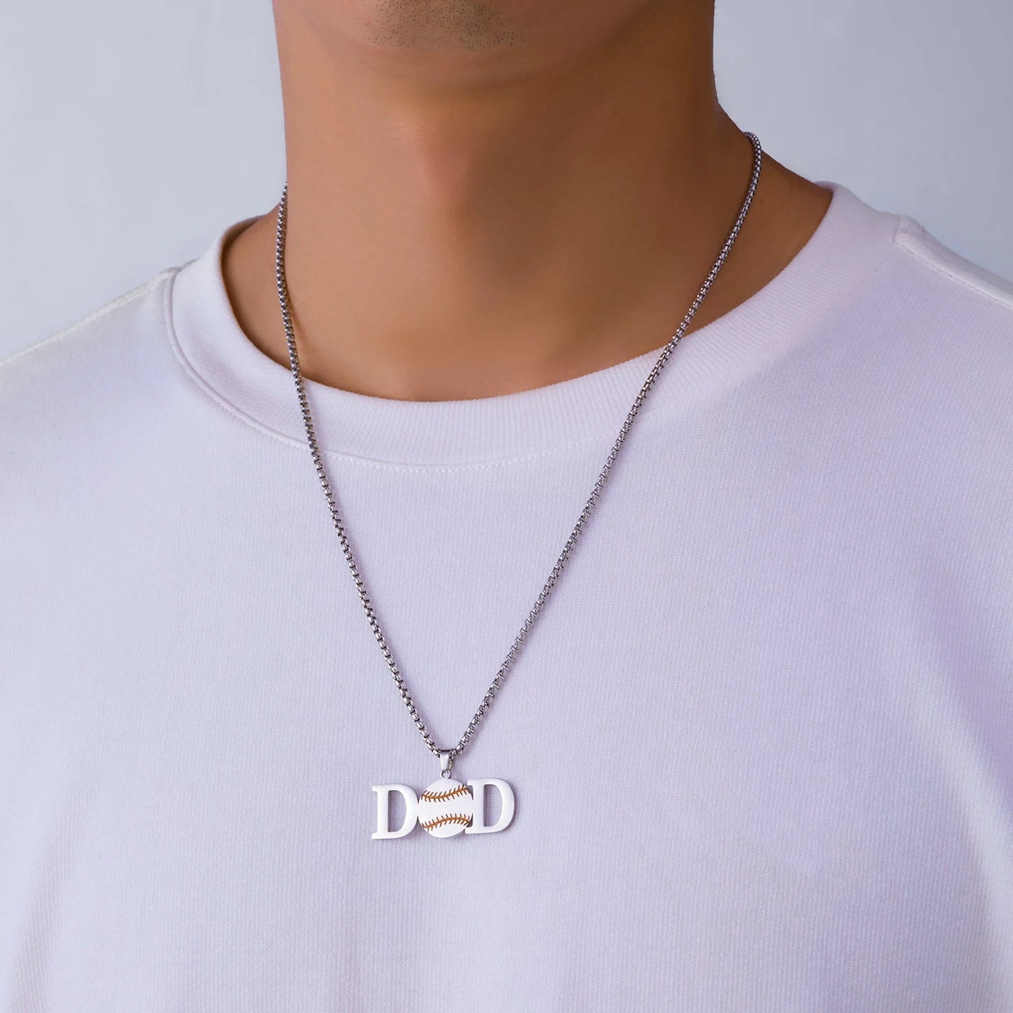 Father’s Day Sports Pendant Necklace – Stainless Steel Basketball/Soccer Charm for Men