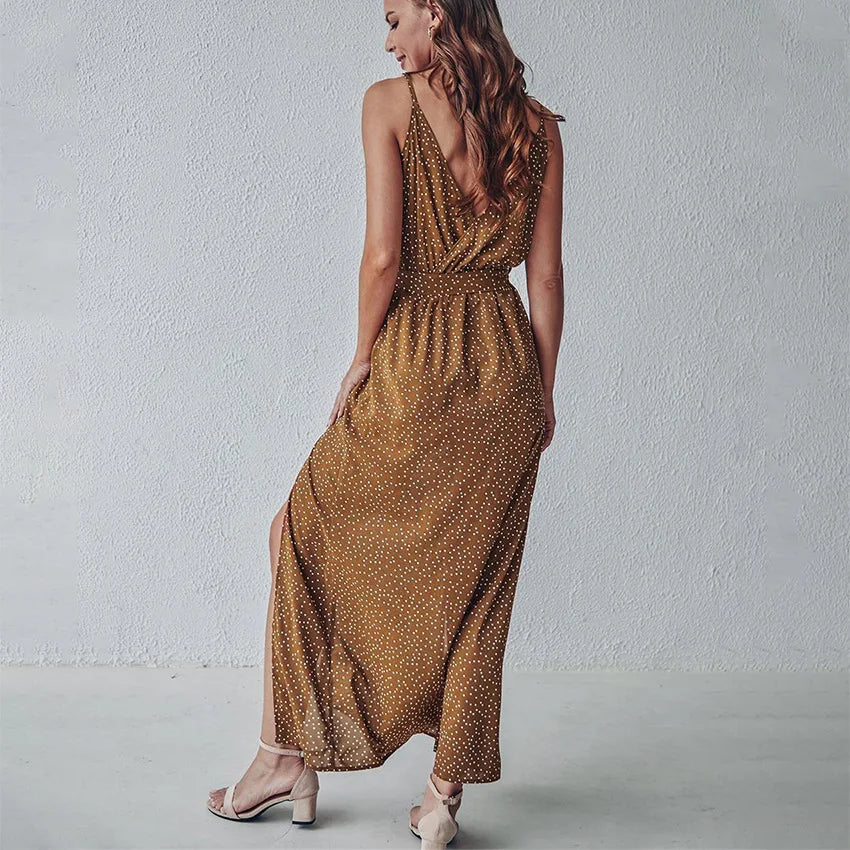 Women’s Summer Floral Print Backless Dress – Sexy Bandage Slit V-Neck Sundress