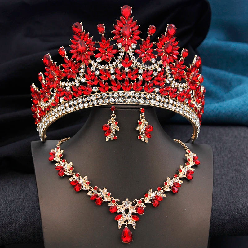 Pink Opal Bridal Jewelry Set – Tiara, Necklace & Earrings for Wedding or Prom