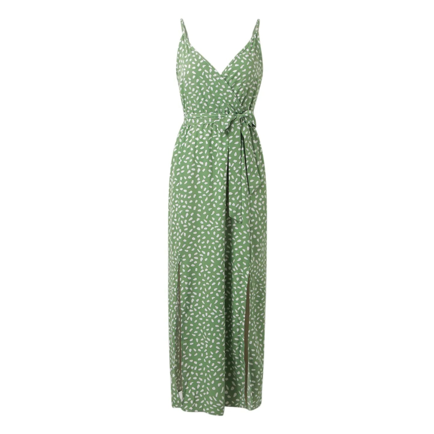 Women’s Sexy Sleeveless Polka Dot V-Neck Sundress – Bohemian A-Line Summer Dress