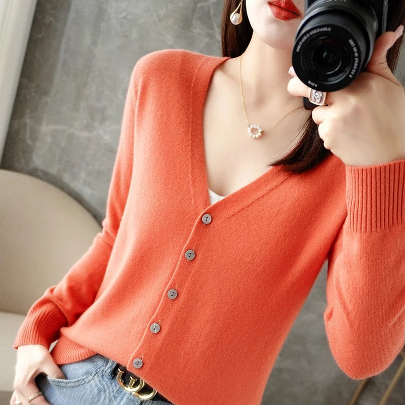 2024 V-Neck Women's Loose Sweater Cardigan ZHI D035