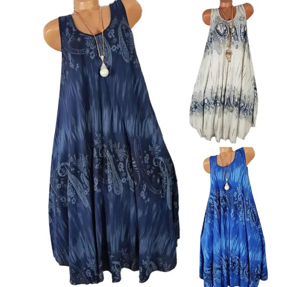 Summer Floral Tank Dress – Sleeveless, Loose Pleated Skirt for Women