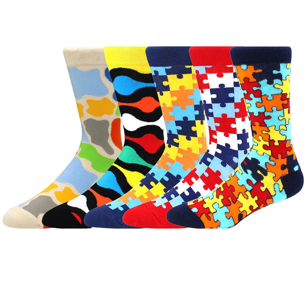 5 Pairs Combed Cotton Socks – Funny Fashion Crew Socks for Men & Women