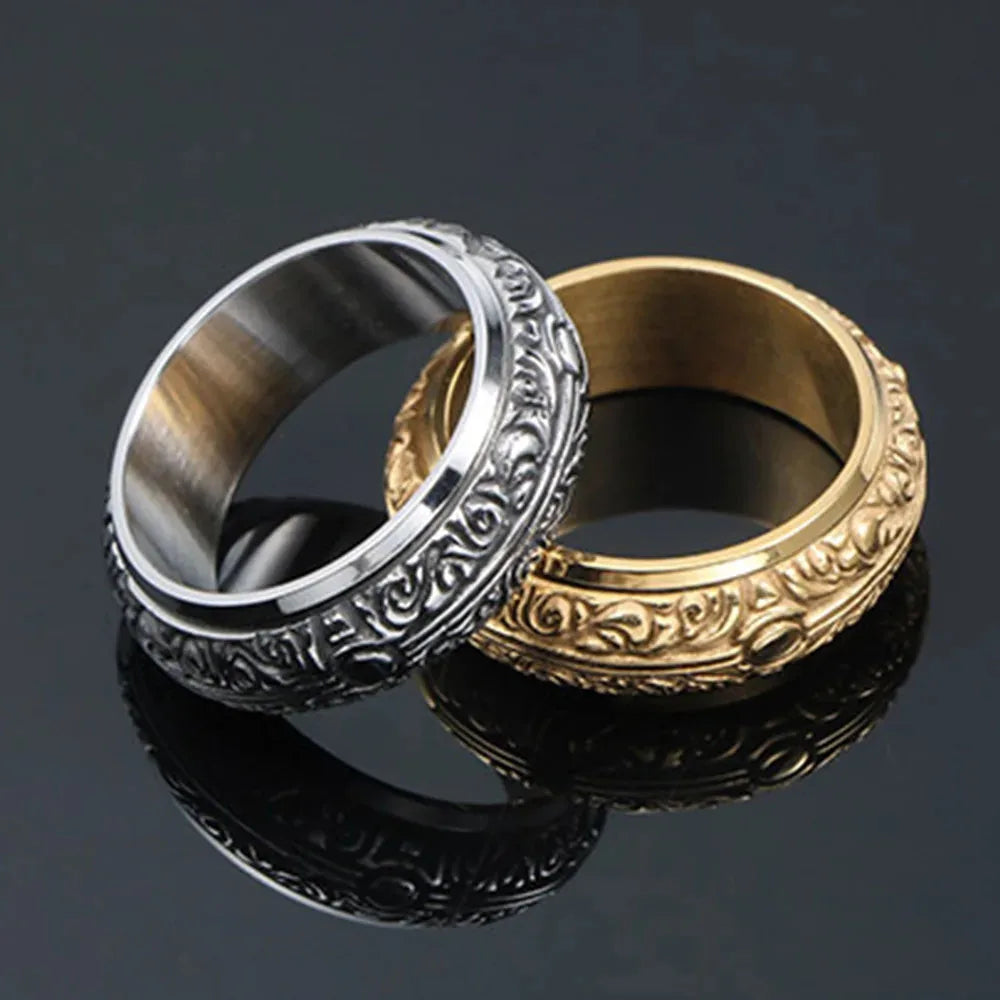 Titanium Steel Rotatable Ring – Retro Earth Design for Men & Women