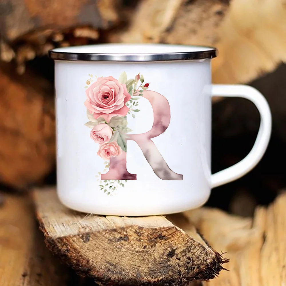 Personalized Floral Initial Mug – Monogram Coffee/Tea Gift for Weddings & Birthdays