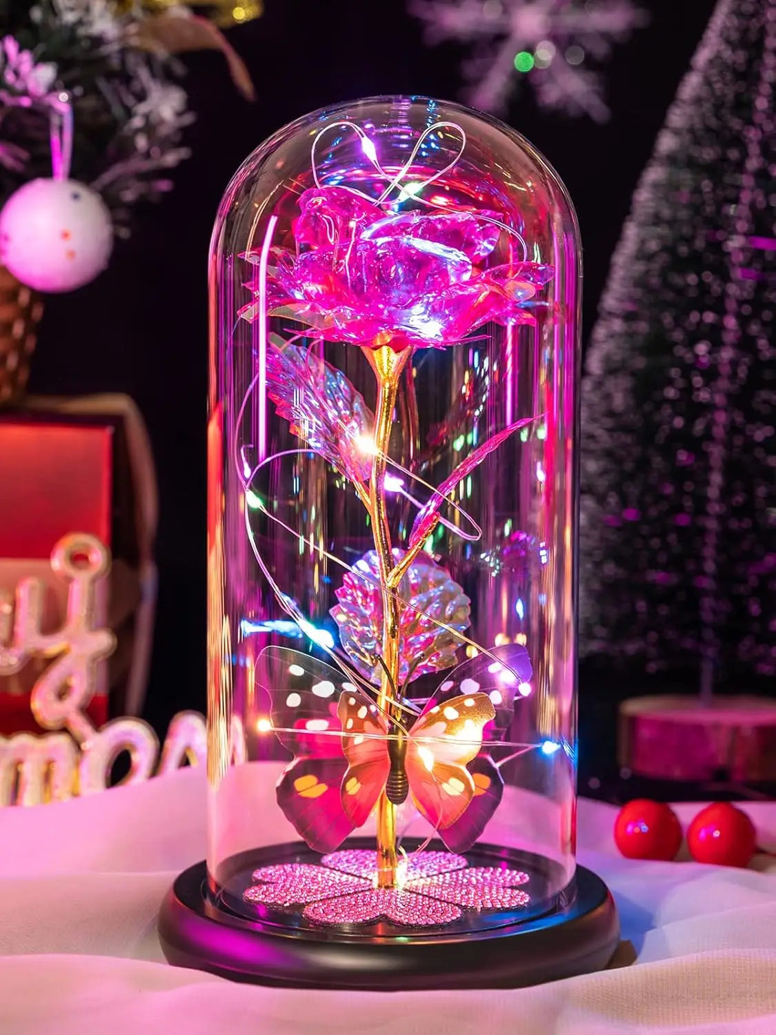 Galaxy Glass Rose with Butterfly – Eternal Light-Up Flower Gift for Mom on Mother’s Day