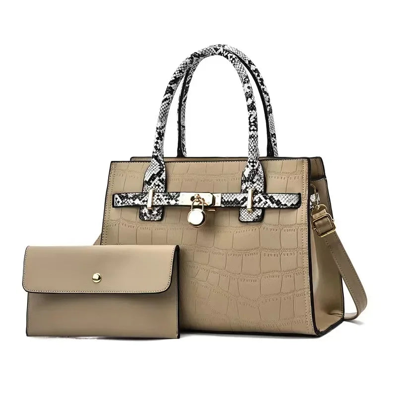 2-Piece Snake Pattern Handbag Set – Tote & Shoulder Satchel for Women