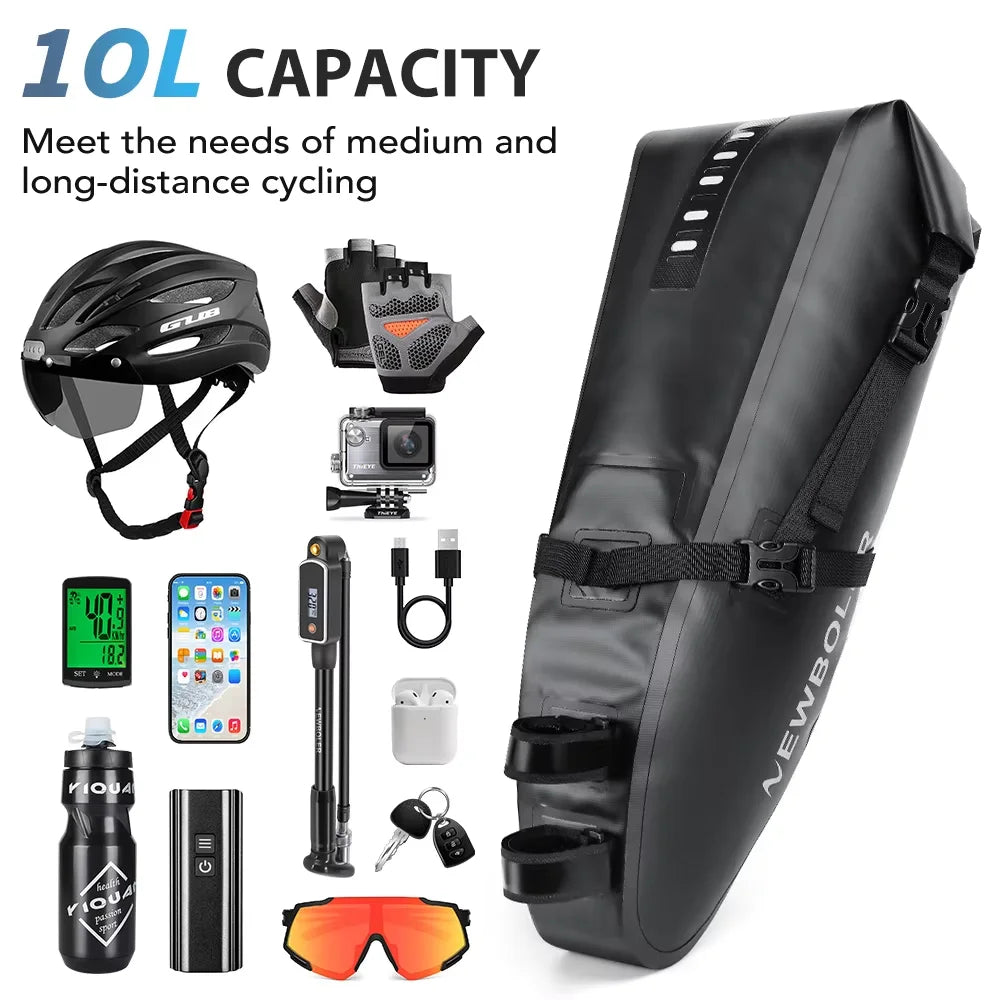 NEWBOLER Waterproof 13L Bike Saddle Bag – Large Capacity Tail Rear Bag for MTB & Road