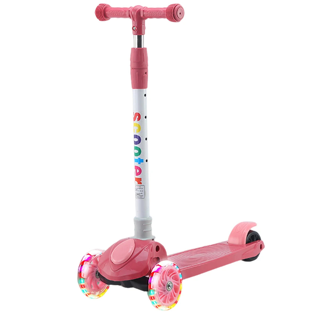 Kids Push Scooter – Light-Up Wheels, Adjustable Height, 3-Wheel Lean-to-Steer for Ages 3-10