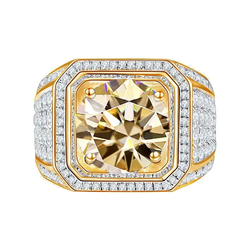 1CT Moissanite Men's Ring – 6.5mm Platinum-Plated 925 Silver with GRA Certificate