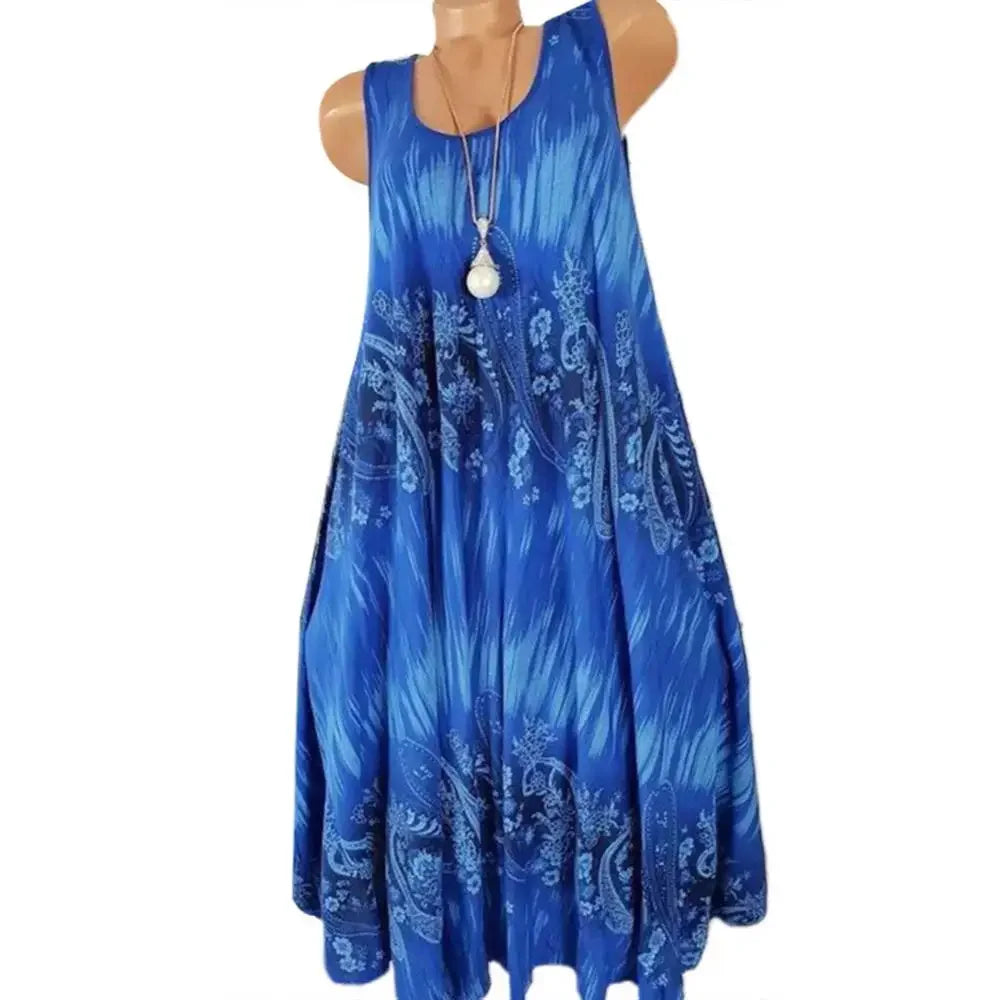 Summer Floral Tank Dress – Sleeveless, Loose Pleated Skirt for Women