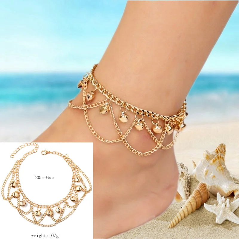 Exquisite Rhinestone Beach Anklet – Gold & Silver Foot Chain for Women