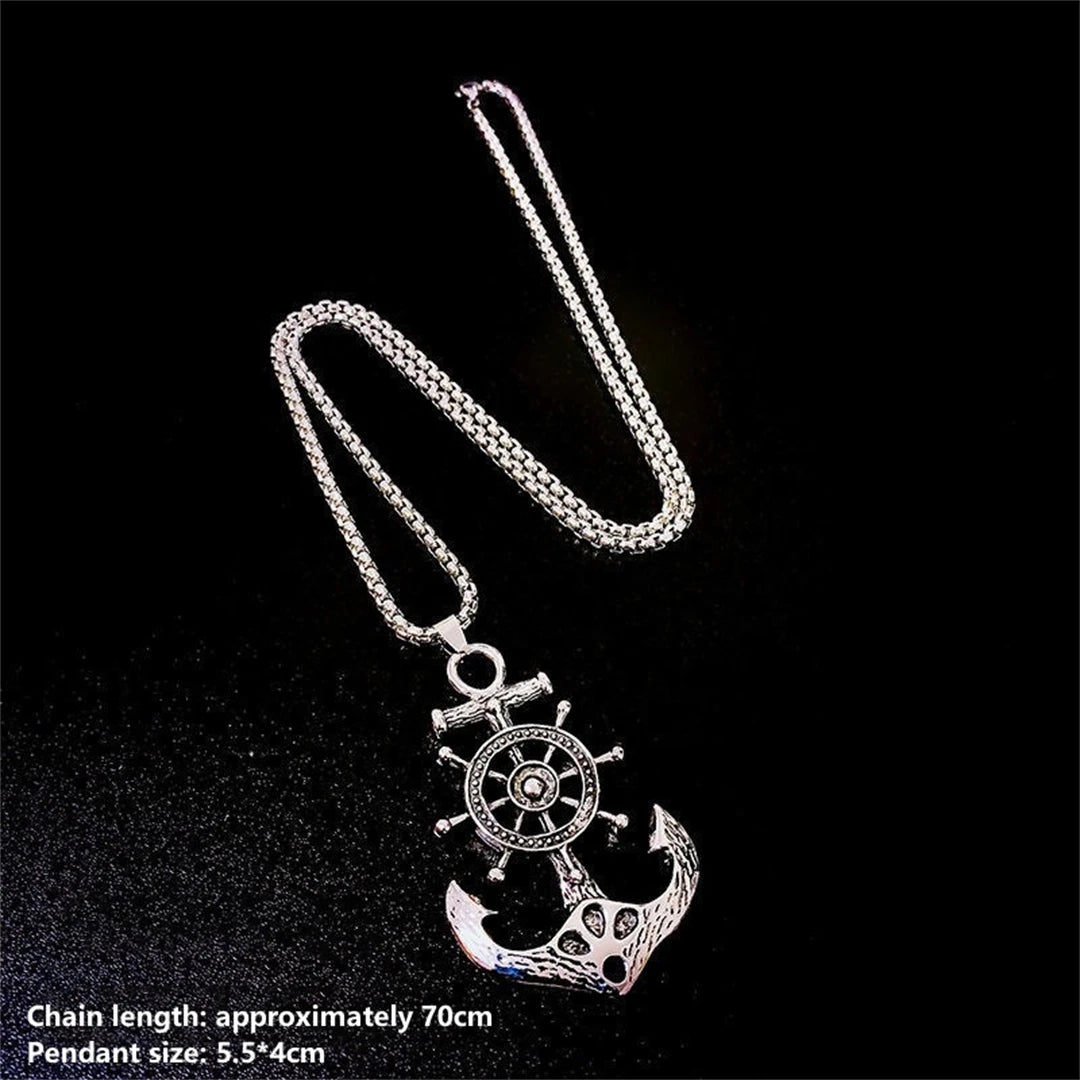 Punk Pirate Anchor Rudder Necklace – Vintage Nautical Charm