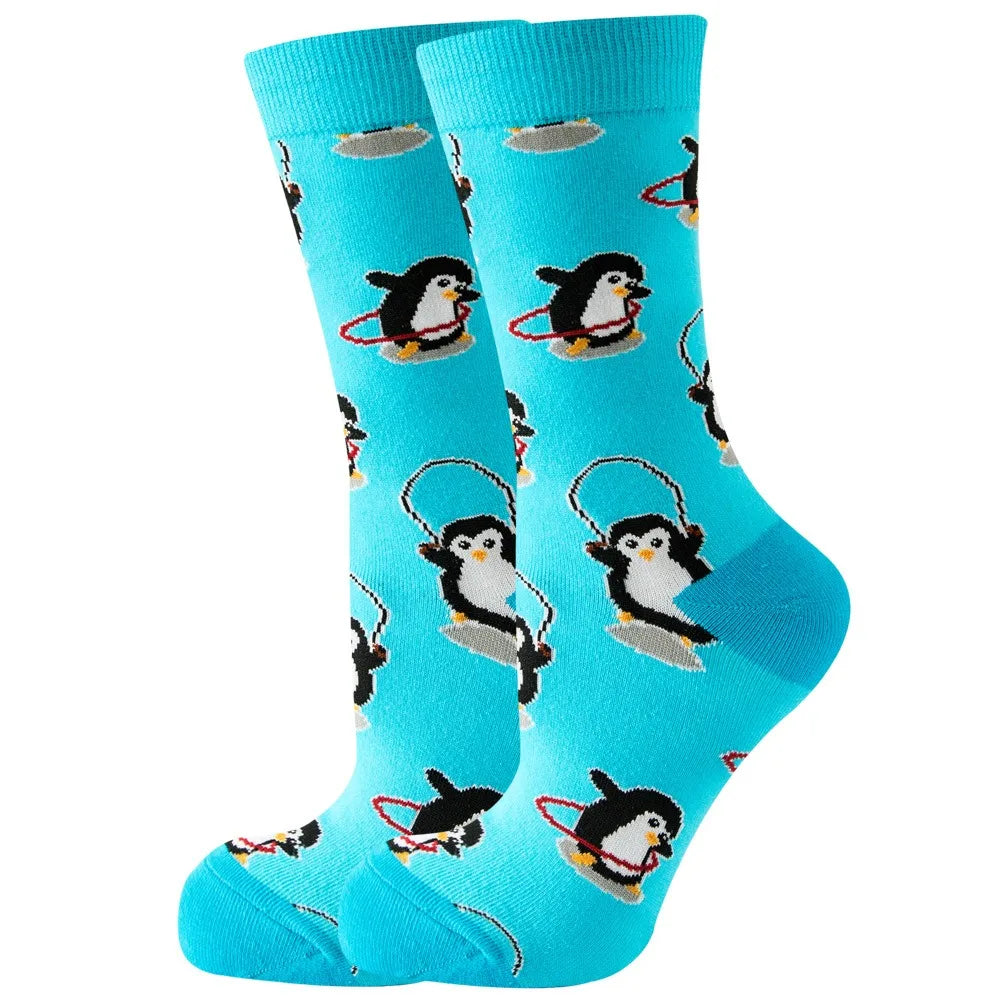 Unisex Animal & Fruit Print Socks – Hip Hop Skateboard Mid-Rise Style