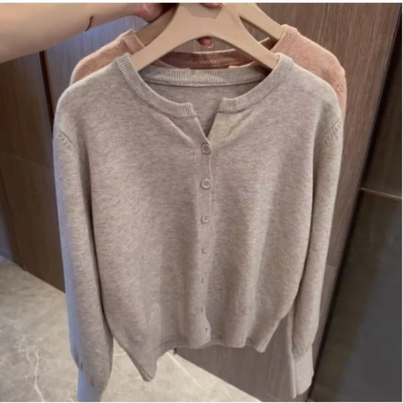 Women's Thin Fleece Knit Sweater – Round Neck, Loose Cashmere Top, Warm Casual Korean Style