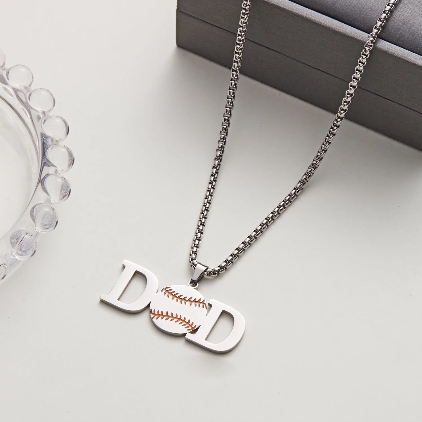 Father’s Day Sports Pendant Necklace – Stainless Steel Basketball/Soccer Charm for Men