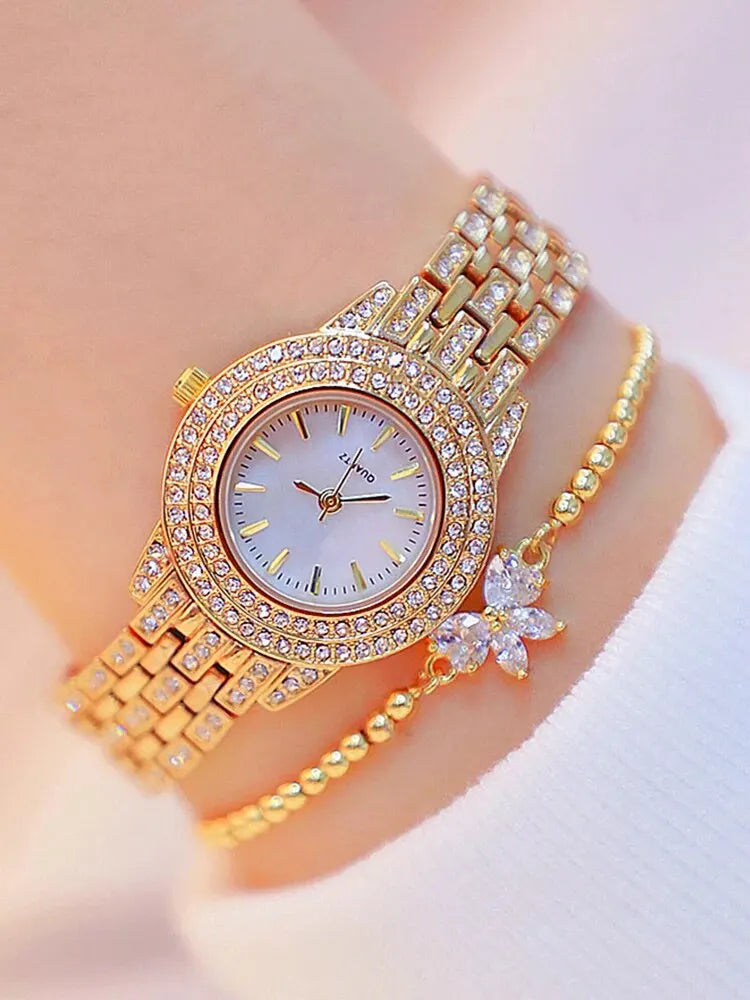 2-Piece Women's Watch Set – Diamond-Studded Alloy Quartz Watch with Bracelet