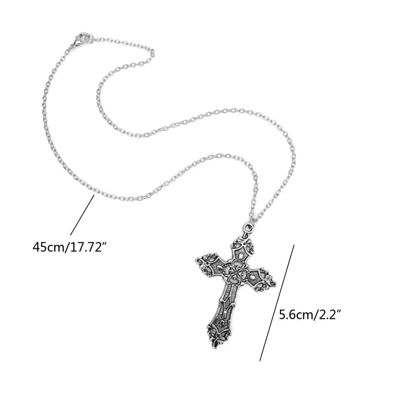 Vintage Gothic Christian Necklace – Long Chain Pendant for Women