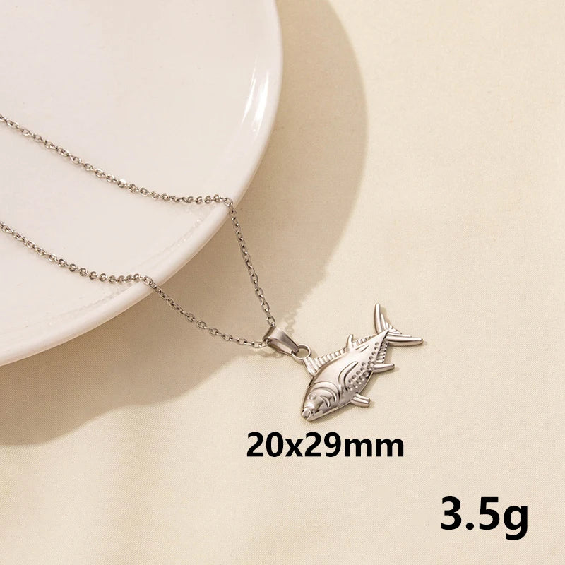 Punk Shark Charm Necklace – Ocean Animal Pendant Choker for Men & Women