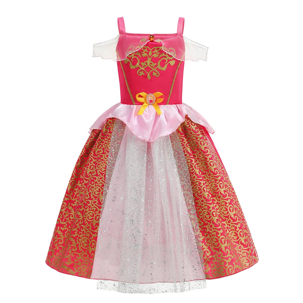 Disney Snow White Princess Dress Girl Belle Cosplay Costume Rapunzel Kid Halloween Cosplay Birthday Party Aurora Vestido Clothes