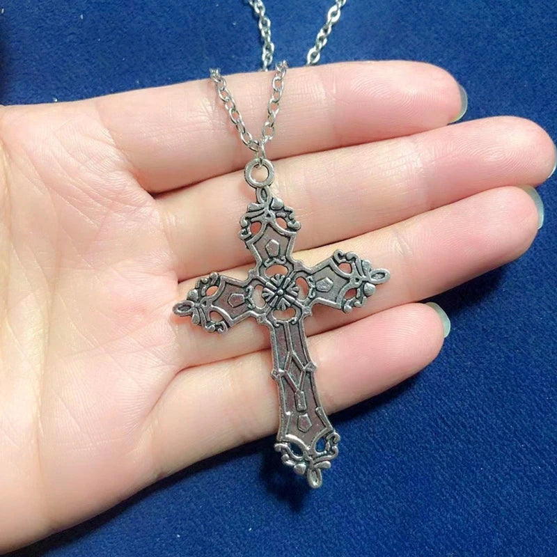 Vintage Gothic Christian Necklace – Long Chain Pendant for Women