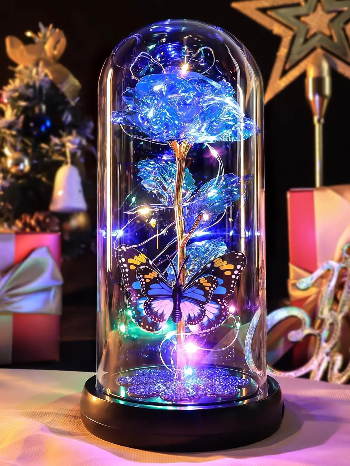 Galaxy Glass Rose with Butterfly – Eternal Light-Up Flower Gift for Mom on Mother’s Day
