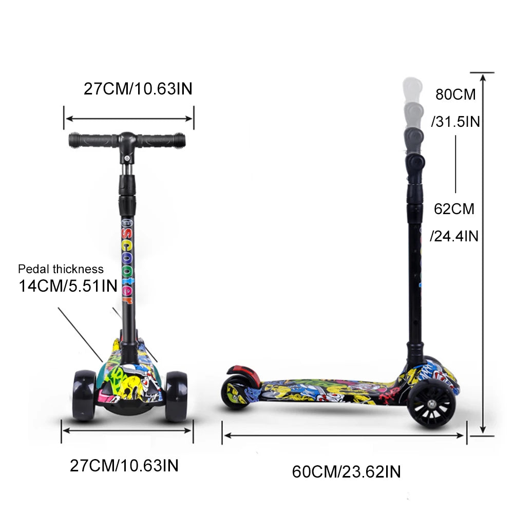 Foldable One-Pedal Three-Wheel Kick Scooter for Kids (Ages 2-10)