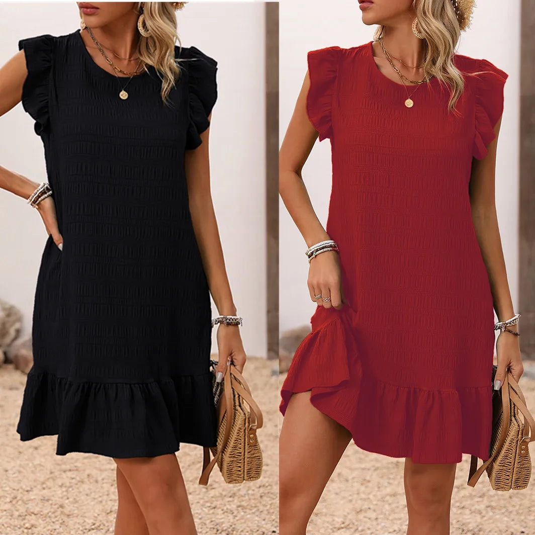 Women’s Sleeveless Green Mini Dress – O-Neck Casual Beach & Office Sundress 2024