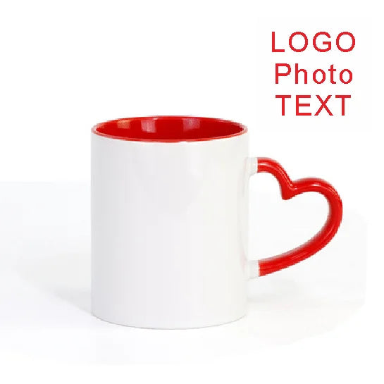 DIY 350ml Ceramic Heart Handle Mug – Personalized Photo & Logo Print