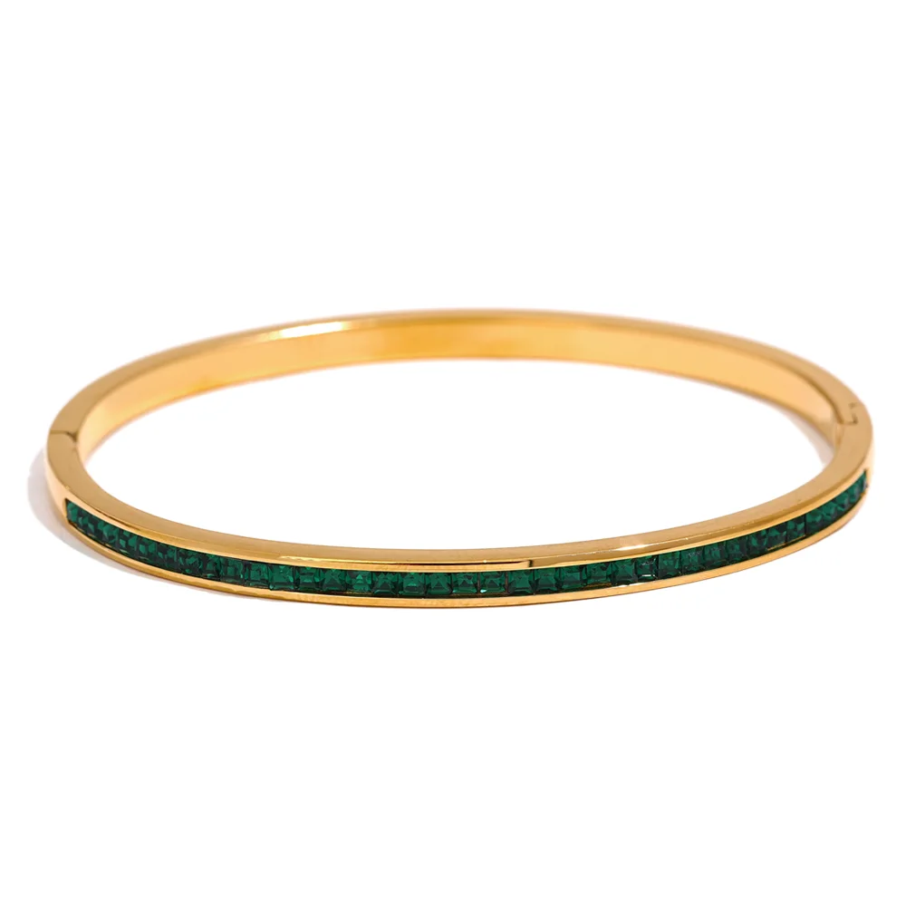 Yhpup CZ Bangle – Round & Square Luxury Stainless Steel Bracelet
