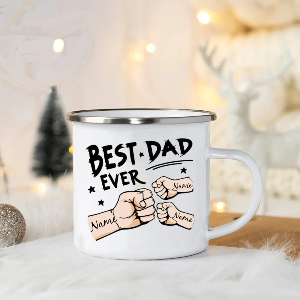 Father’s Day Fist Bump Enamel Mug – Personalized Gift for Dad & Grandpa