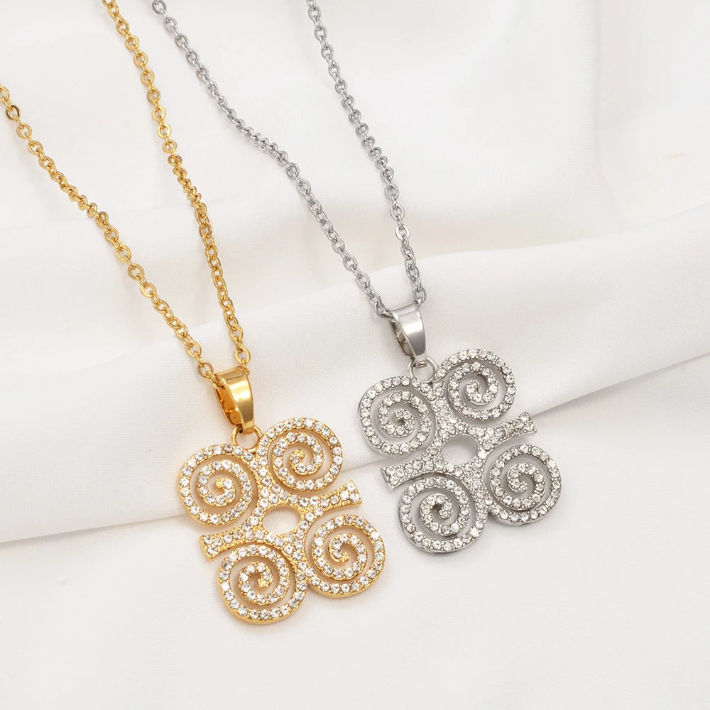 Anniyo Gye Dwennimmen Pendant – African Symbol Necklace with Rhinestones