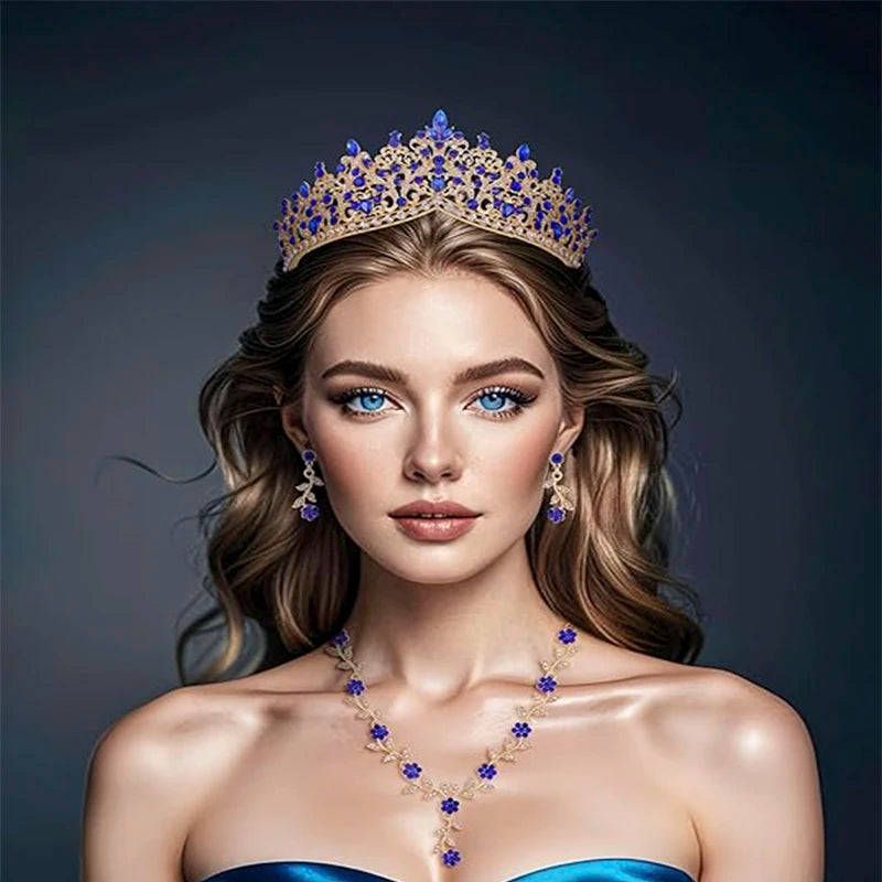 3-Piece Baroque Bridal Crown & Jewelry Set – Necklace, Earrings & Tiara for Prom