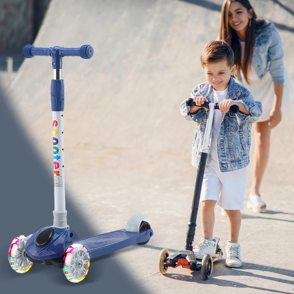 Kids Push Scooter – Light-Up Wheels, Adjustable Height, 3-Wheel Lean-to-Steer for Ages 3-10