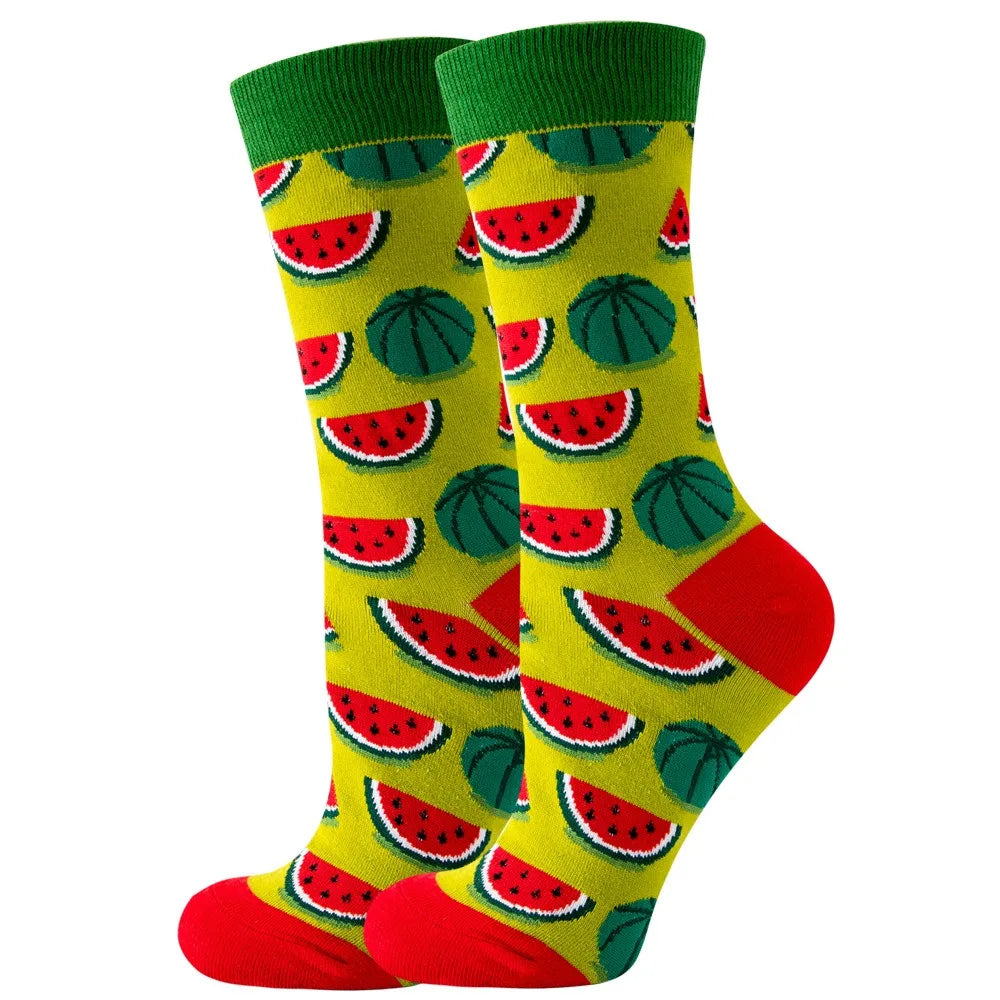 Unisex Animal & Fruit Print Socks – Hip Hop Skateboard Mid-Rise Style