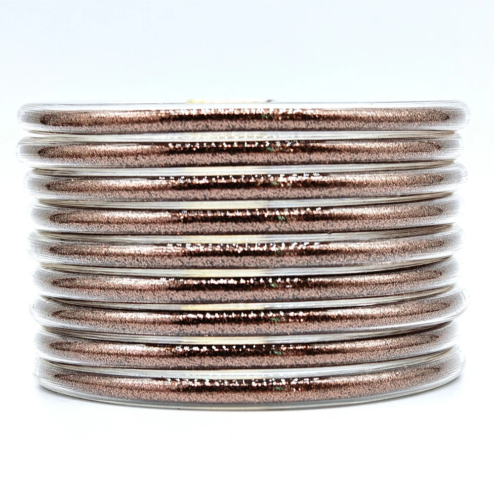 9-Piece Glitter Silicone Jelly Bangle Set – Metallic Bowknot Bracelets for Women & Girls