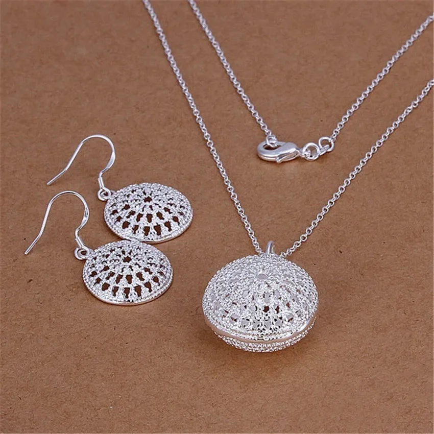 925 Sterling Silver Wedding Charm Set – Pendant Necklace & Earrings for Women