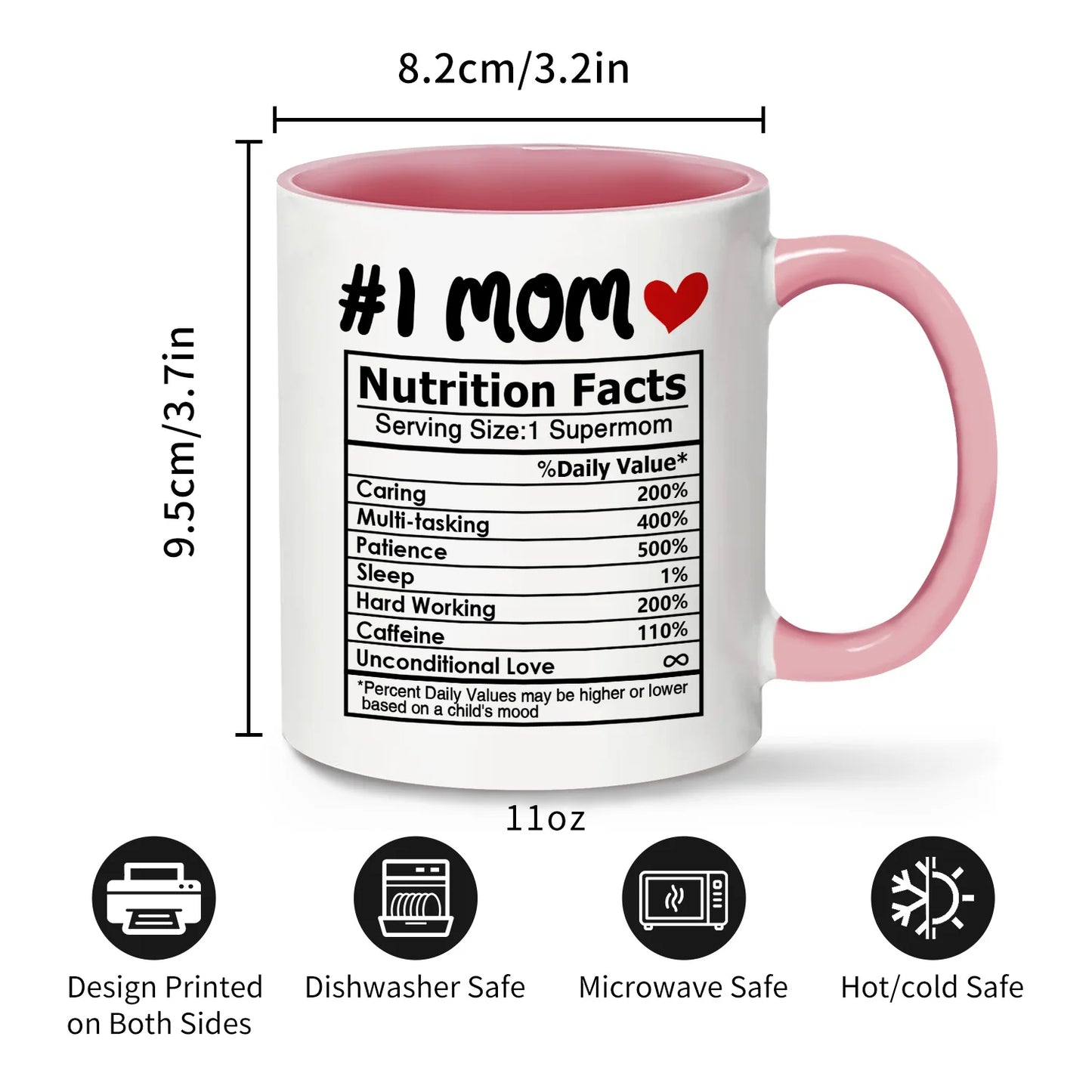 Best Mom Coffee Mug – 11oz Ceramic, Double-Sided Design (Pink)