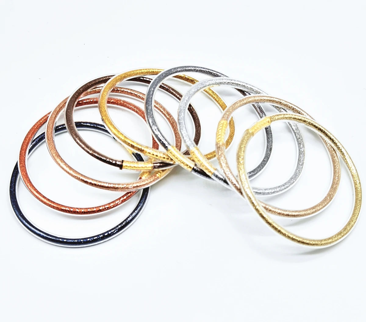 9-Piece Glitter Silicone Jelly Bangle Set – Metallic Bowknot Bracelets for Women & Girls