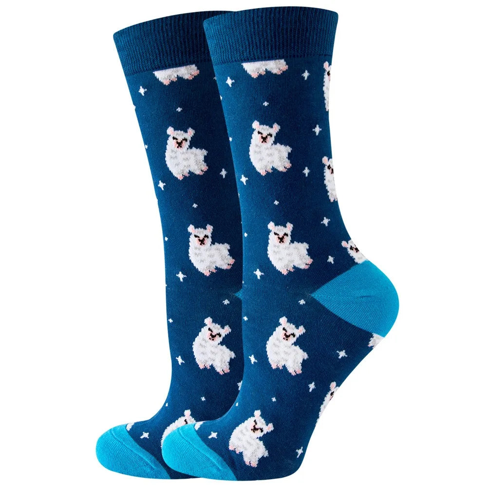 Unisex Animal & Fruit Print Socks – Hip Hop Skateboard Mid-Rise Style