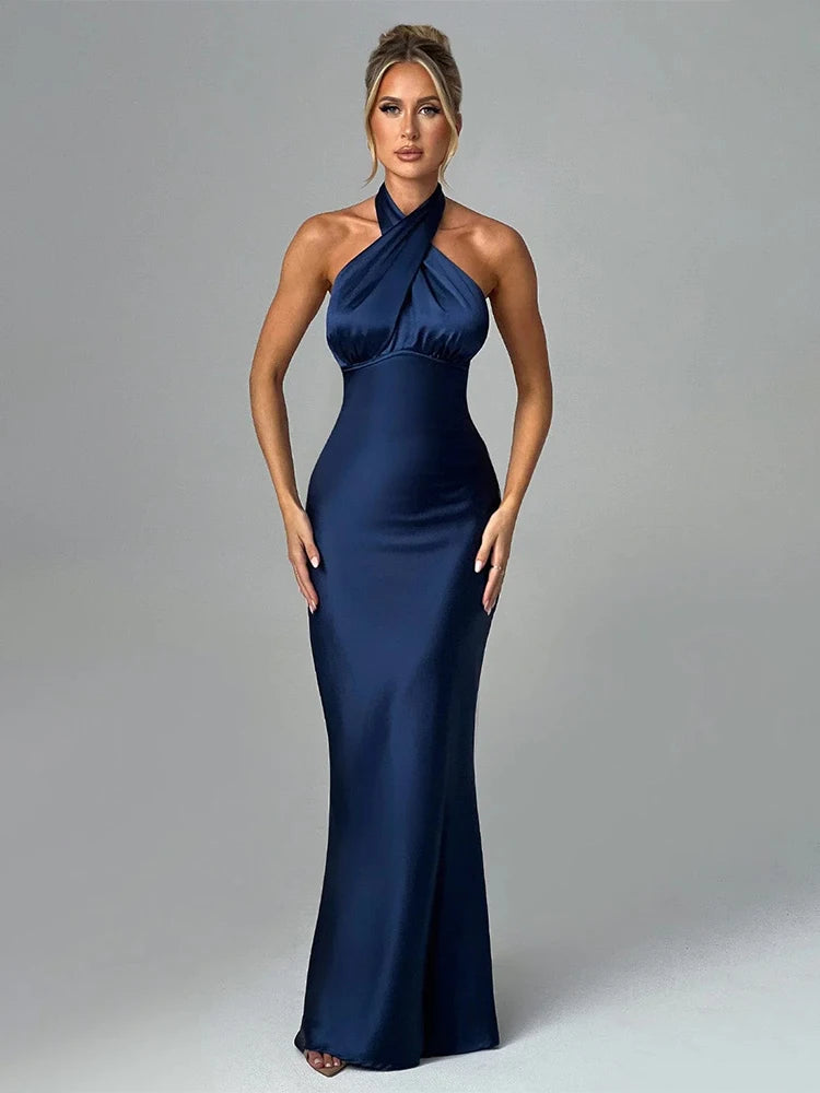Elegant Halter Bodycon Maxi Dress – 2024 Spring/Summer Partywear