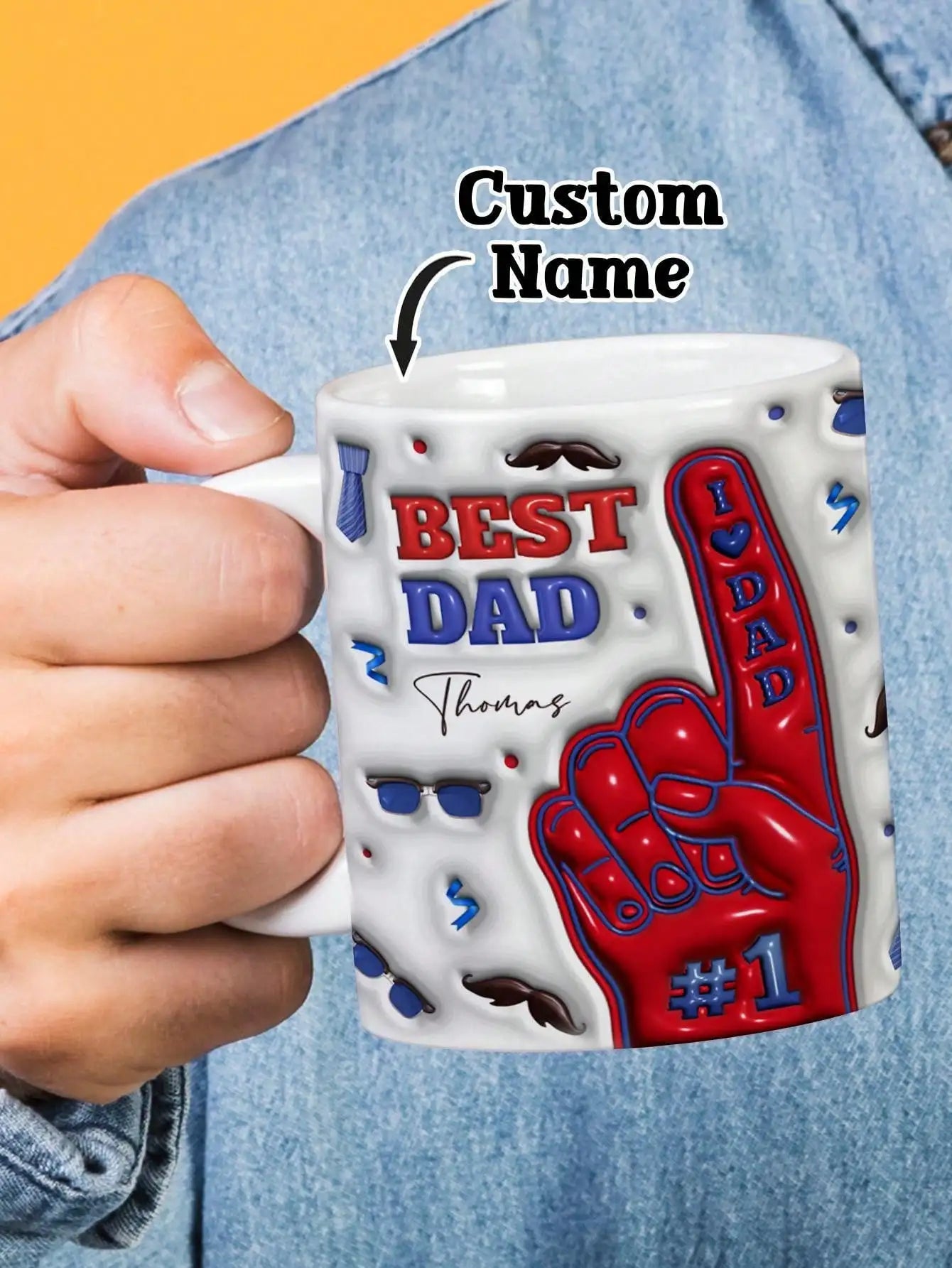 Personalized 3D Dad Mug – Custom Photo & Name Coffee Cup for Father's Day