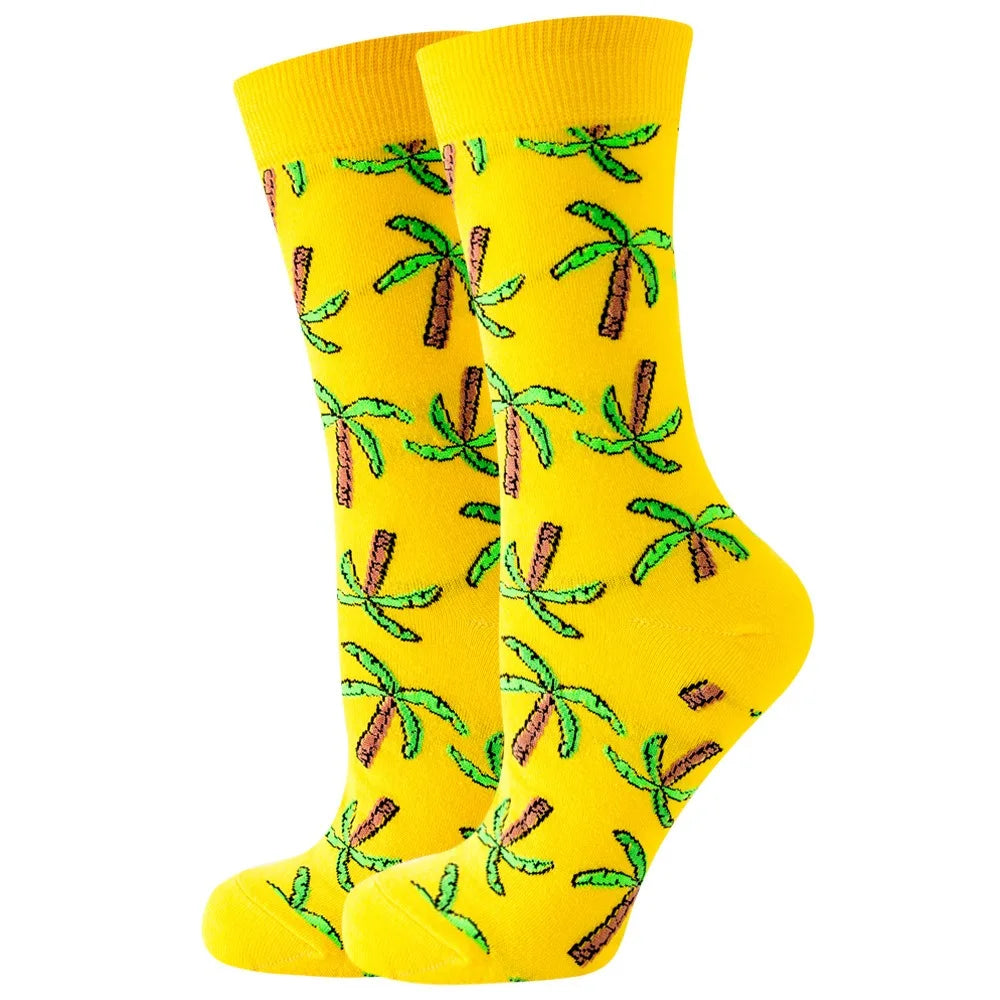 Unisex Animal & Fruit Print Socks – Hip Hop Skateboard Mid-Rise Style