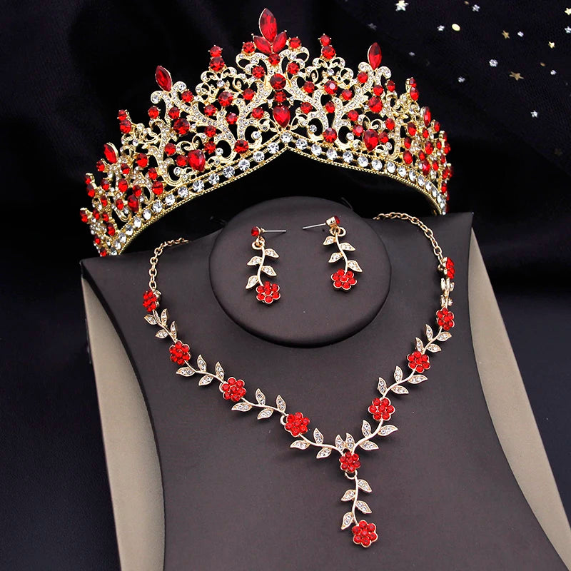3-Piece Baroque Bridal Crown & Jewelry Set – Necklace, Earrings & Tiara for Prom