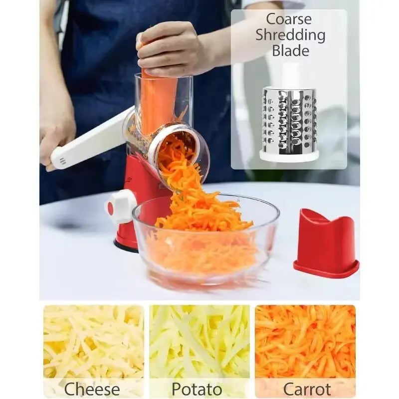 3-in-1 Manual Rotary Cheese & Vegetable Grater – Stainless Steel Slicer & Food Processor