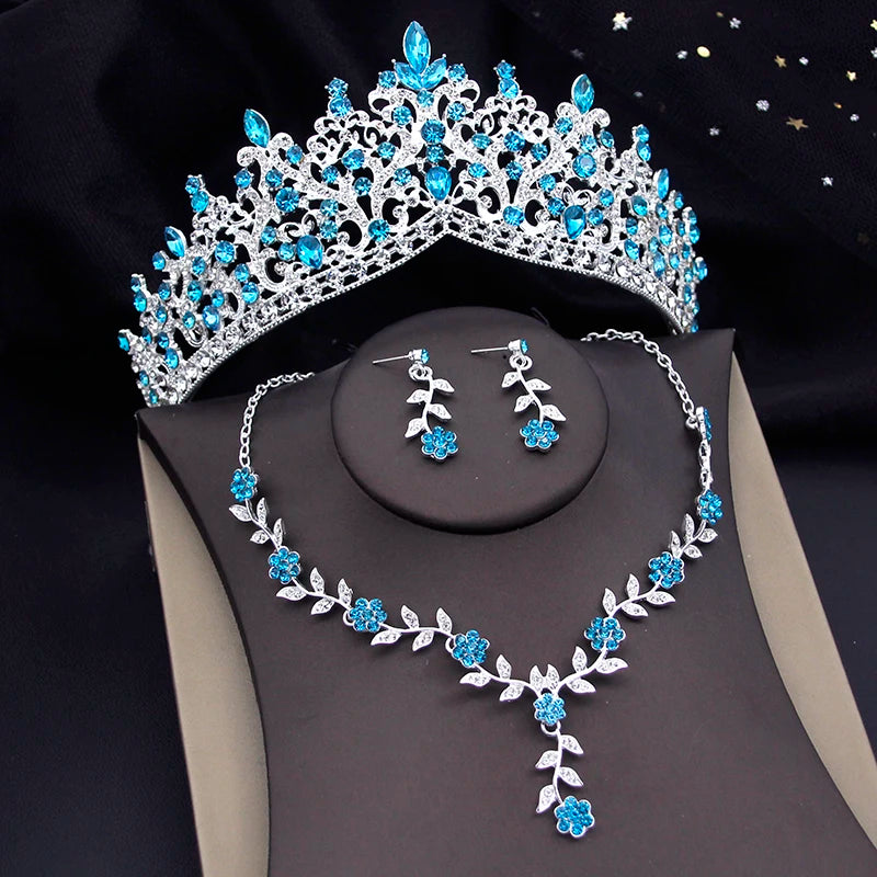 3-Piece Baroque Bridal Crown & Jewelry Set – Necklace, Earrings & Tiara for Prom