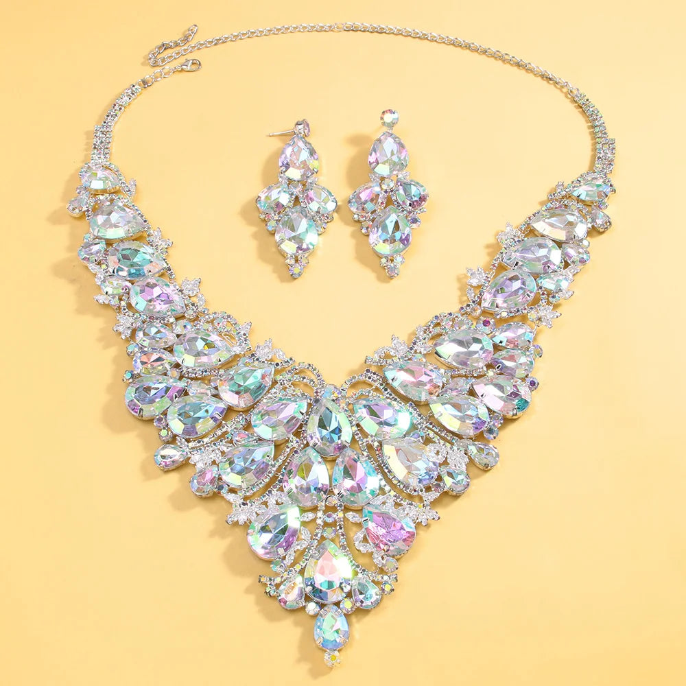 Stonefans Rhinestone Drop Jewelry Set – Statement Necklace & Earrings for Women, 2024